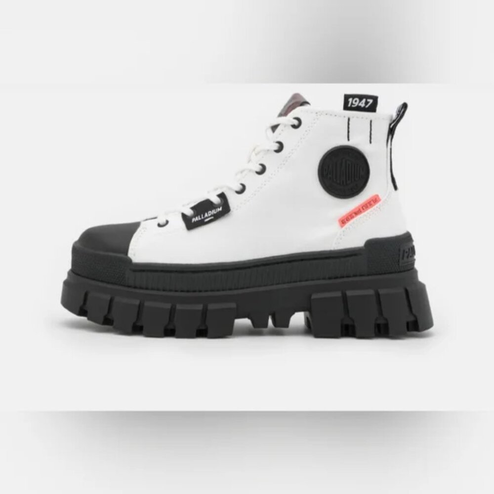 NEW Palladium Black White Canvas Chunky Lug Sole Y2K High Top Vegan Combat Boots - Picture 7 of 13